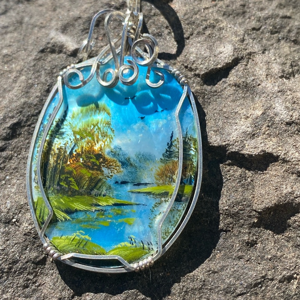 Hand Painted Wire Wrap Abalone Shell Pendant - image 7